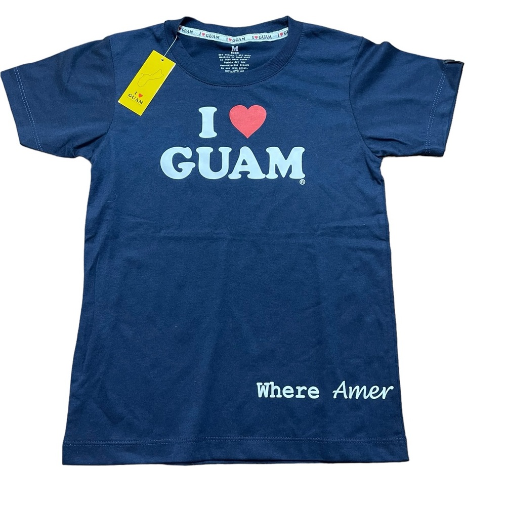 I Love Guam Youth Short Sleeve Crew Neck T Shirt Island Graphic Top Size Medium